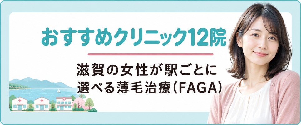 滋賀の女性が降りる駅ごとに選べる薄毛治療(FAGA)おすすめクリニック12院