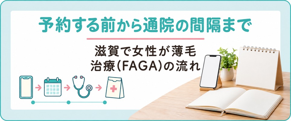 滋賀で女性が薄毛治療(FAGA)を予約する前から通院の間隔までの流れ