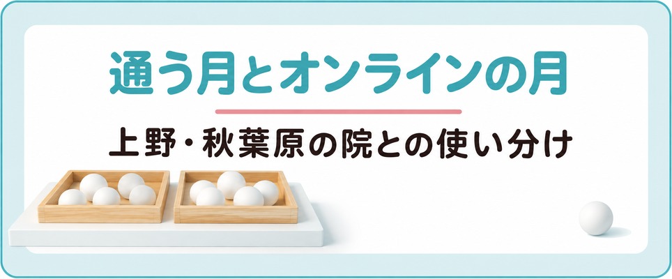 上野・秋葉原の院に通う女性がオンライン診療も使うときの月の分け方