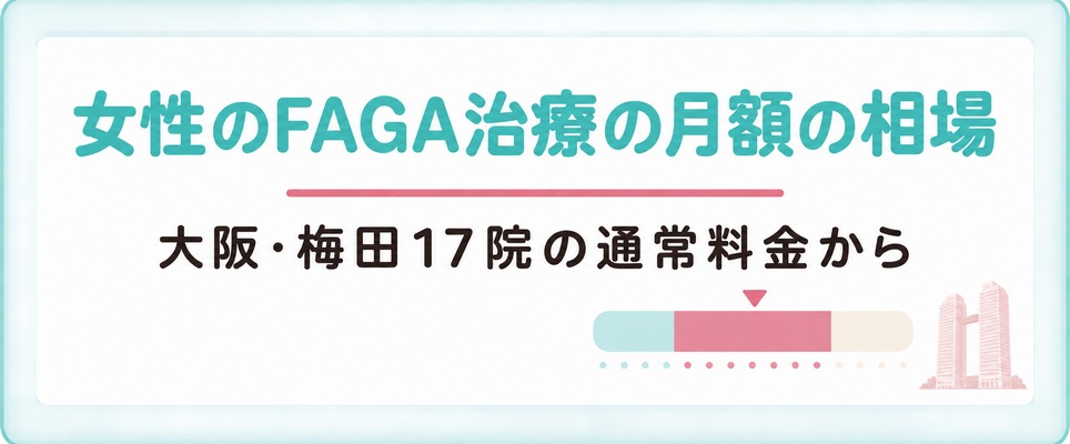 大阪・梅田の17院の通常料金から見た女性のFAGA治療にかかる月額の相場