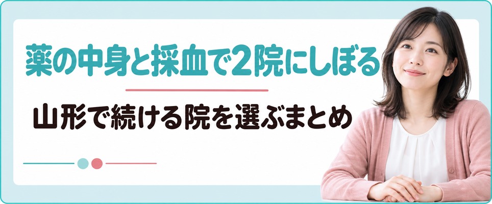 薬の中身と採血の進め方から山形で女性の薄毛治療(FAGA)の2院を選ぶまとめ