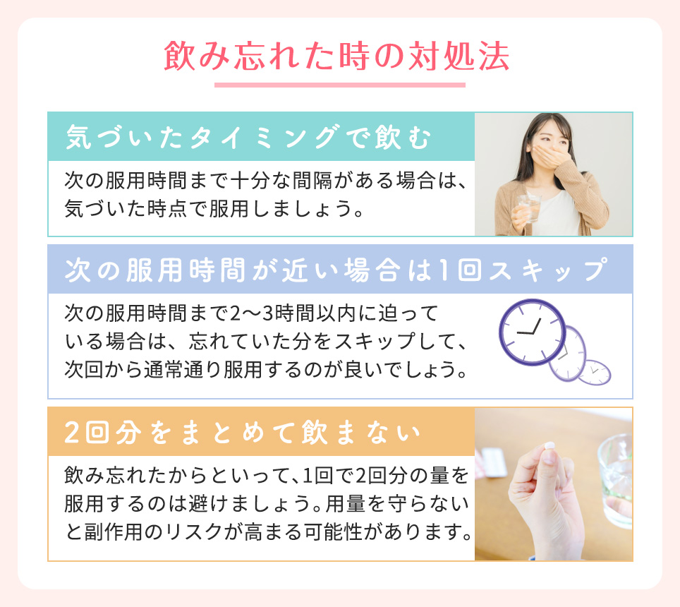 飲み忘れた時の3つの対処法一覧