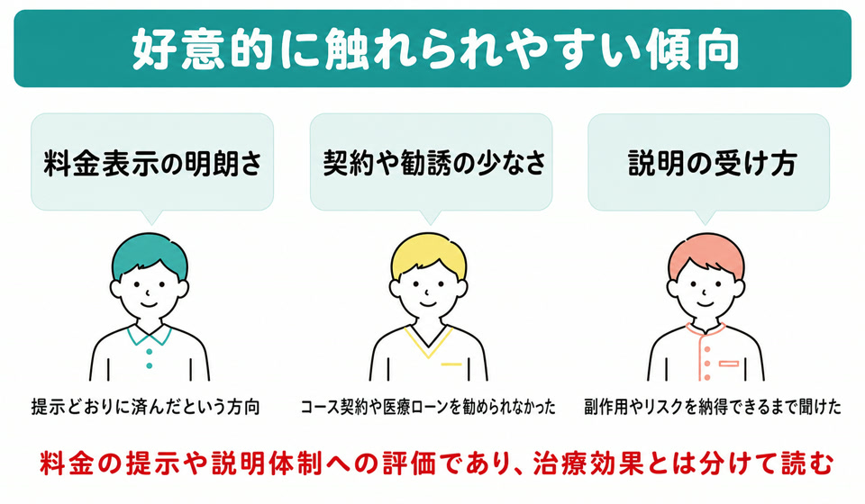 銀クリの口コミで好意的に触れられやすい傾向