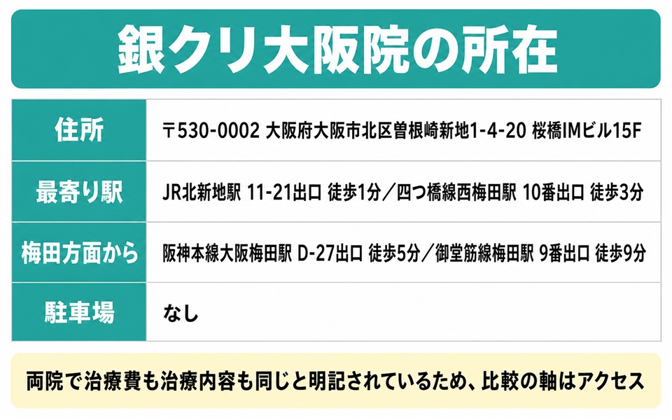 銀クリ大阪院の所在と最寄り駅