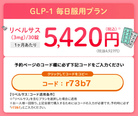 DMMオンラインクリニックのリベルサスのクーポンコードスクショ