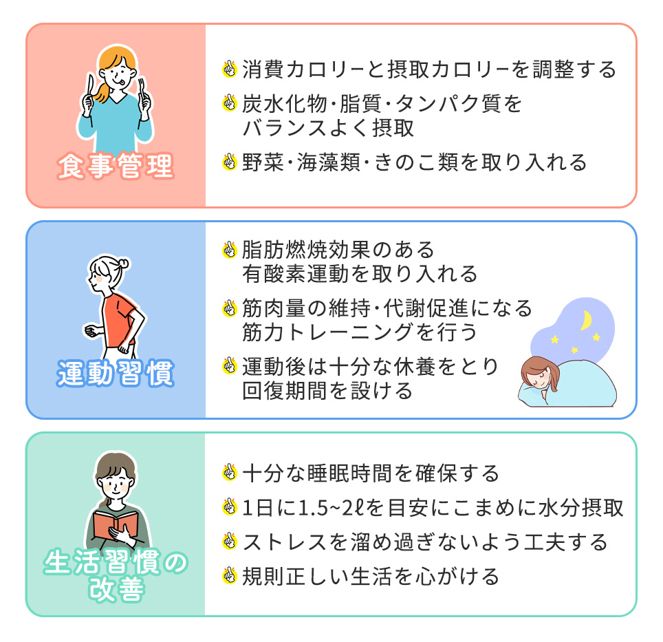 食事・運動・生活習慣のそれぞれのポイントまとめ