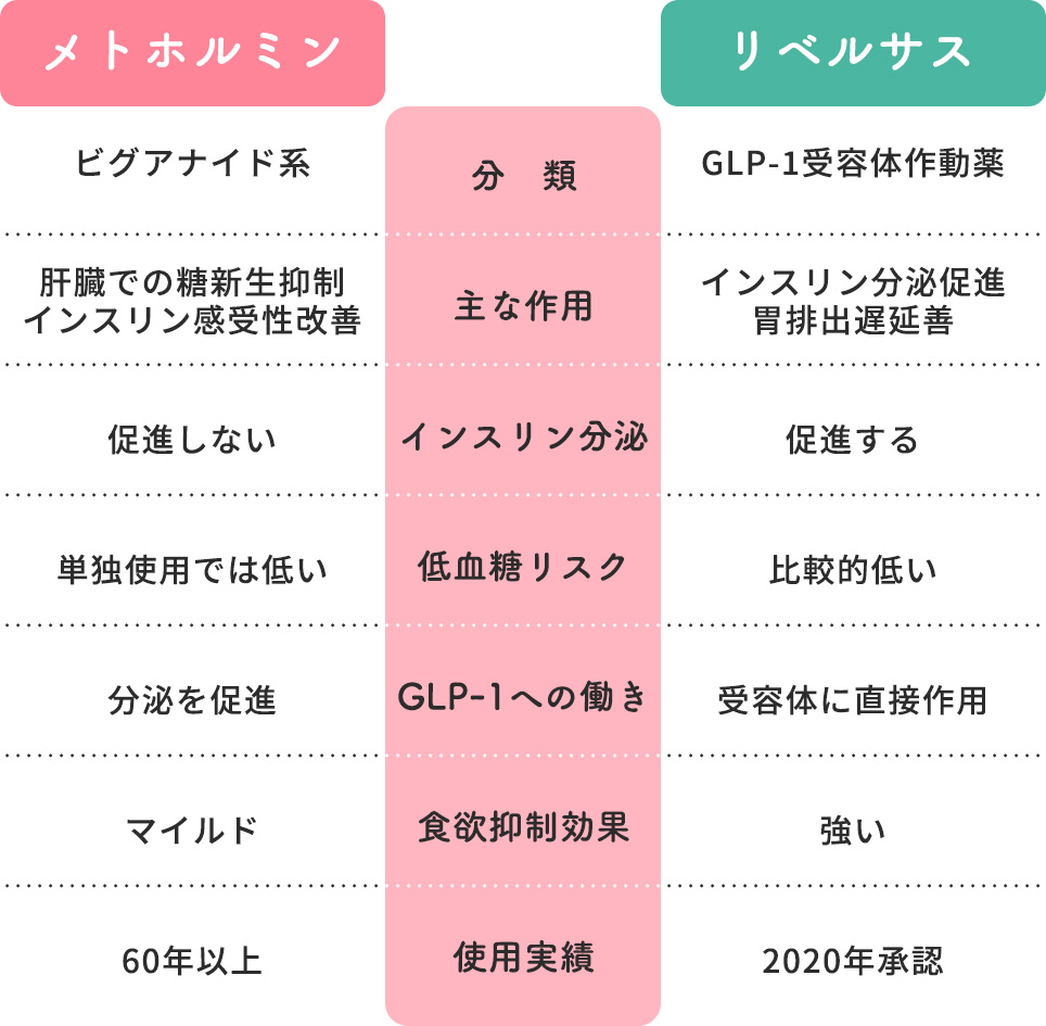 メトホルミンとリベルサスの比較表